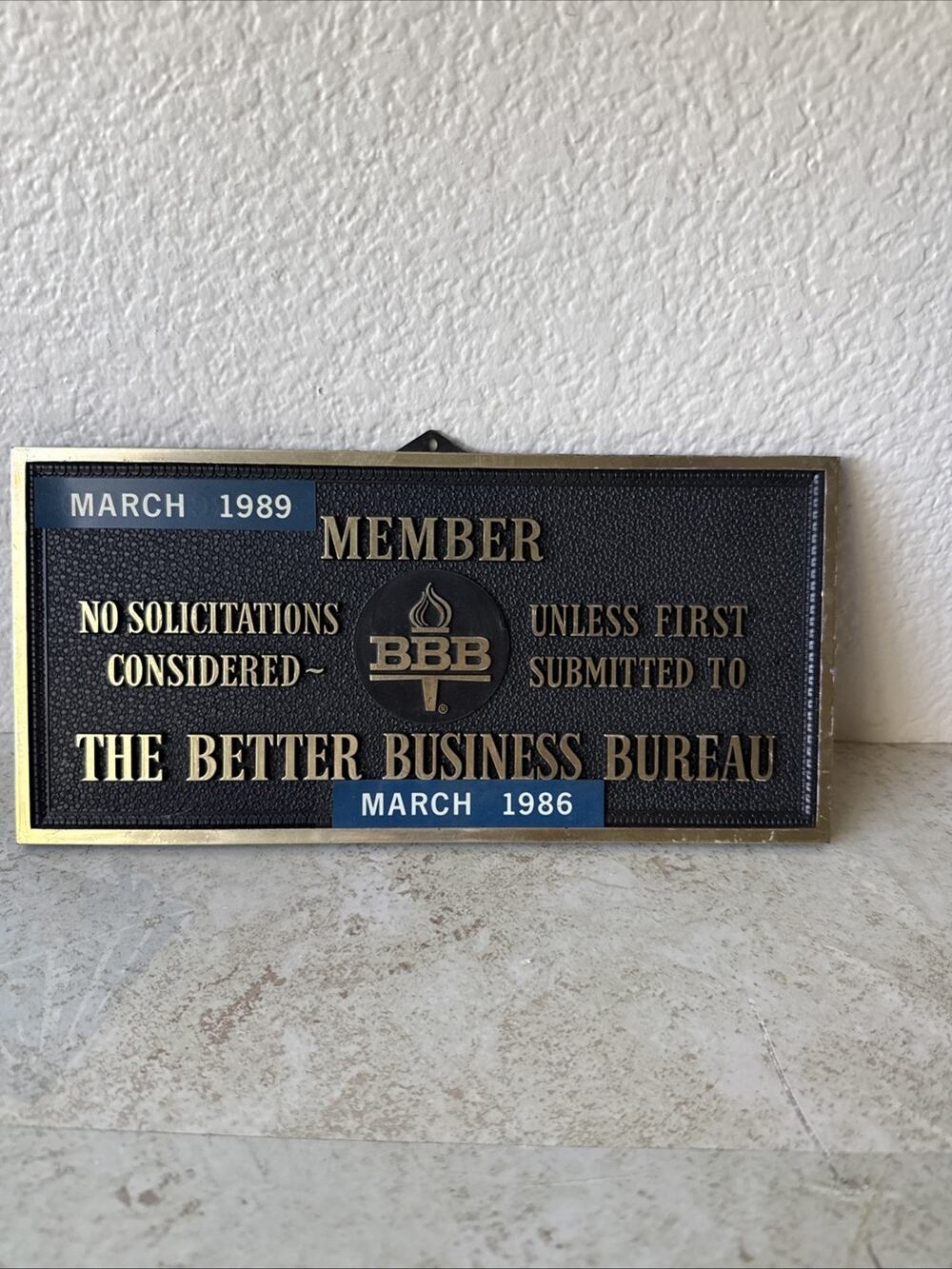 The Better Business Bureau Member Hard Plastic Plaque 10.5" x 5.25"
